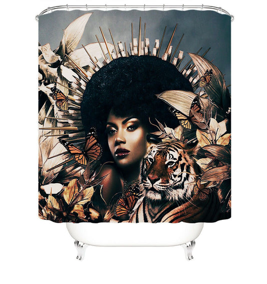 African Woman Fabric Shower Curtains-STYLEGOING