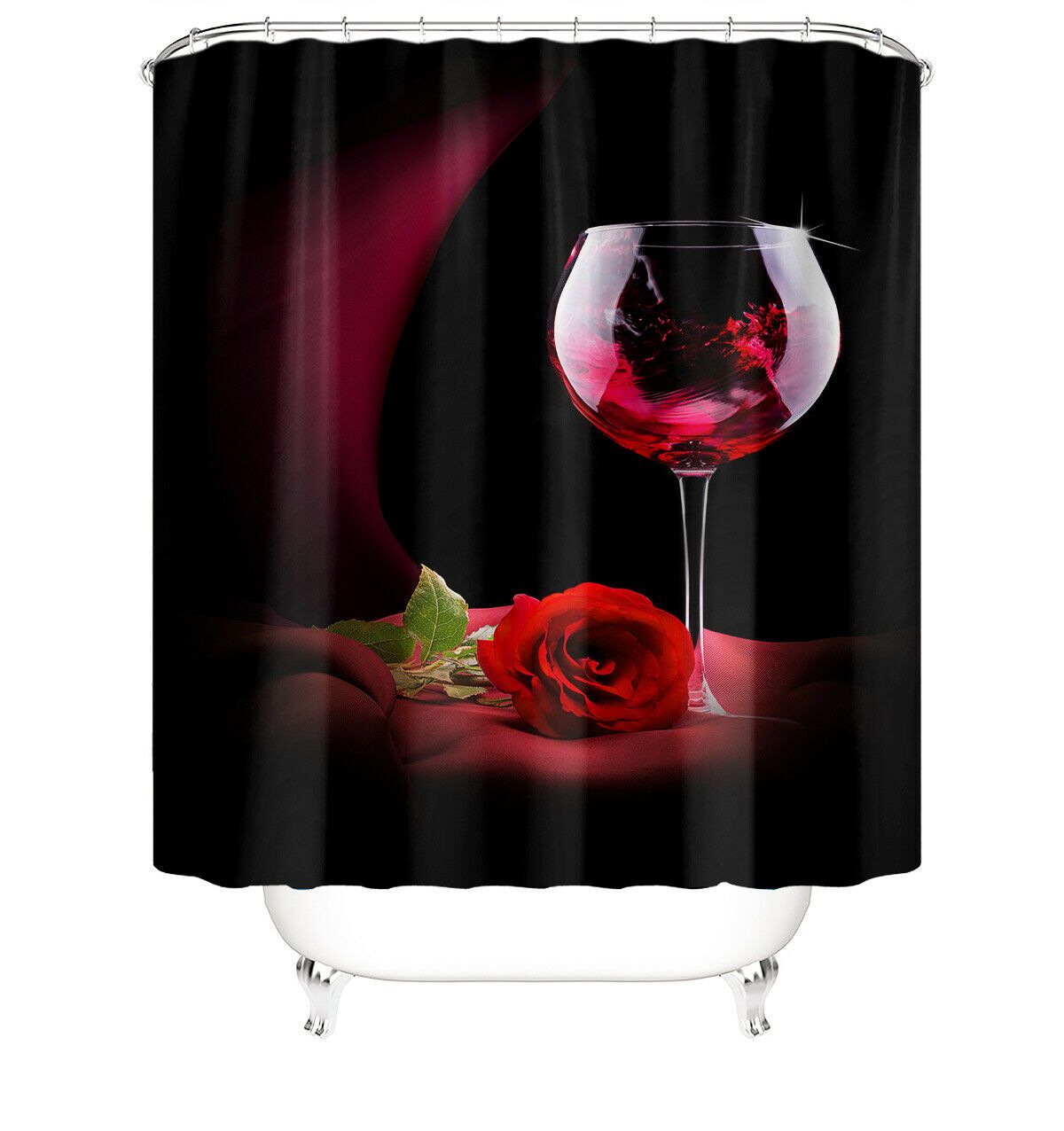 Red Rose Wine Glasses Fabric Shower Curtain-STYLEGOING