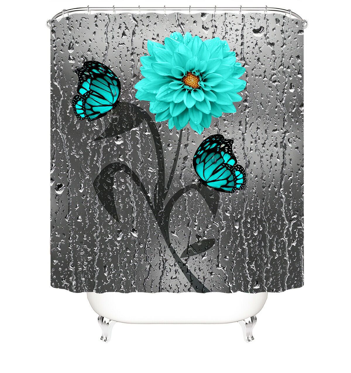 Blue Floral Fabric Shower Curtains-STYLEGOING
