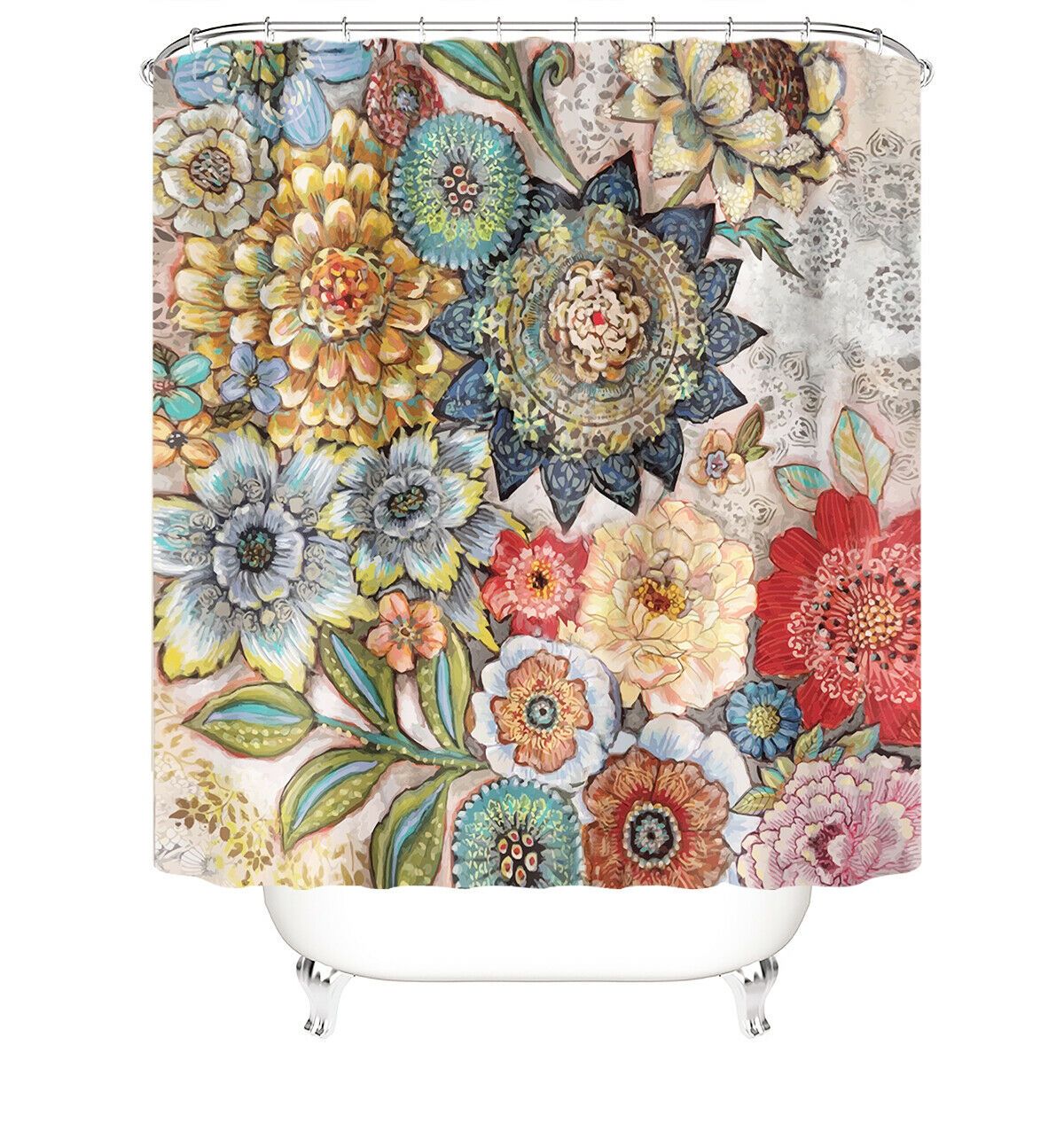 Floral Fabric Shower Curtain For Bathroom-STYLEGOING