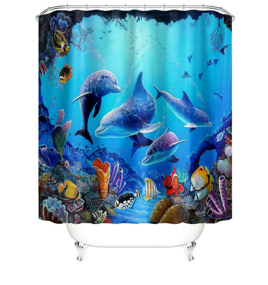 Dolphin Underwater Fabric Shower Curtain-STYLEGOING