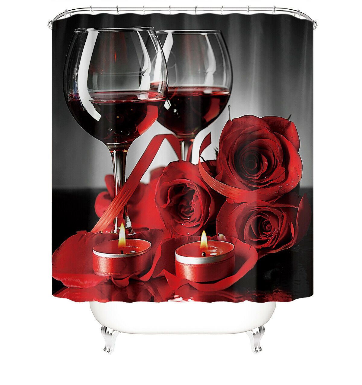 Red Rose&Wine Glasses Fabric Shower Curtain-STYLEGOING