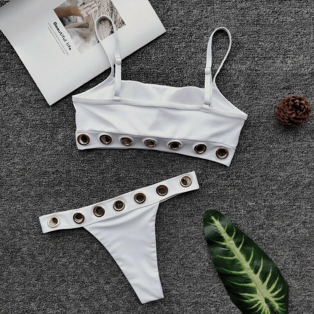 White Sexy Swimwear Triangle Bikini Set-STYLEGOING