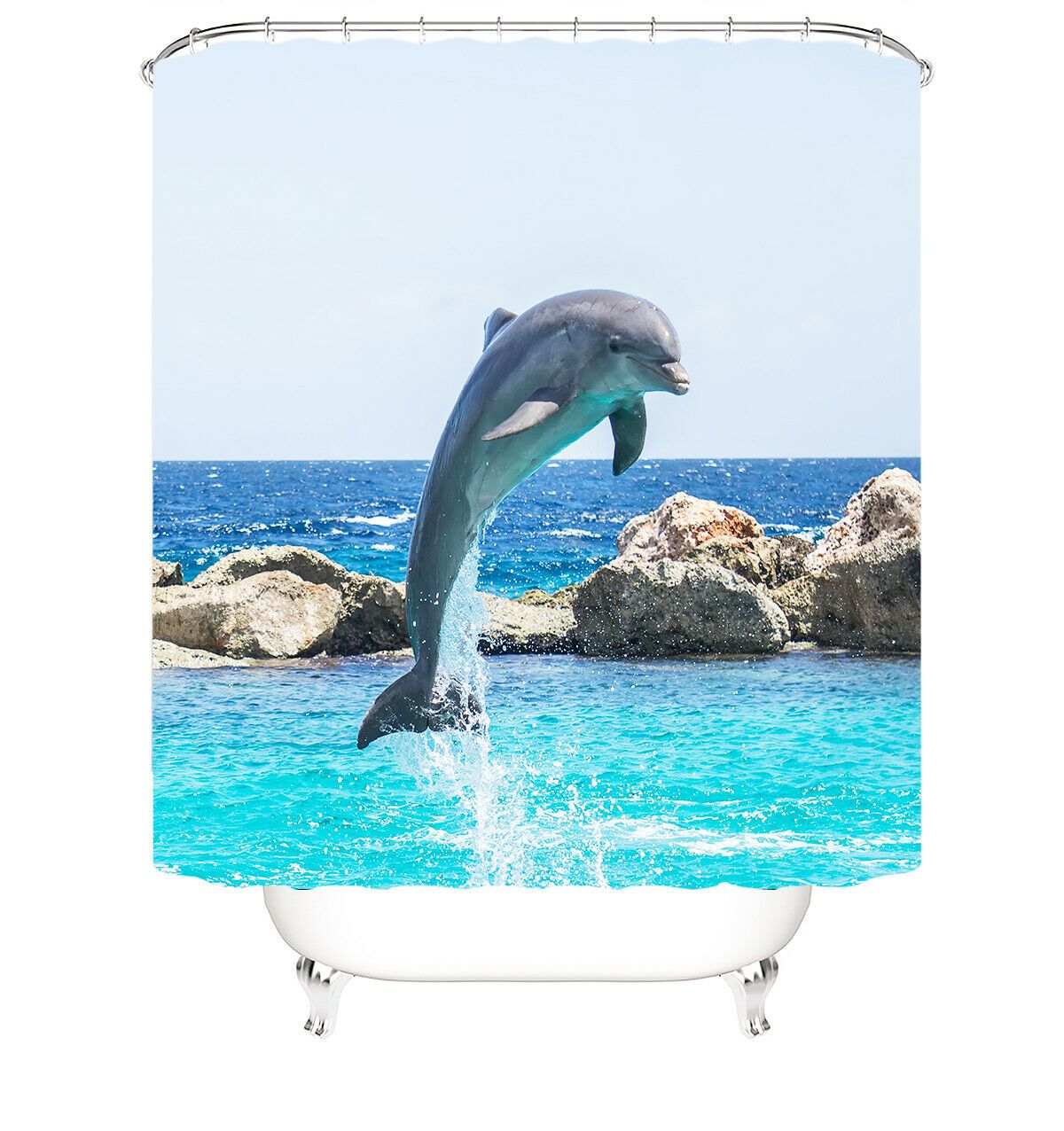 Dolphin Fabric Shower Curtain-STYLEGOING