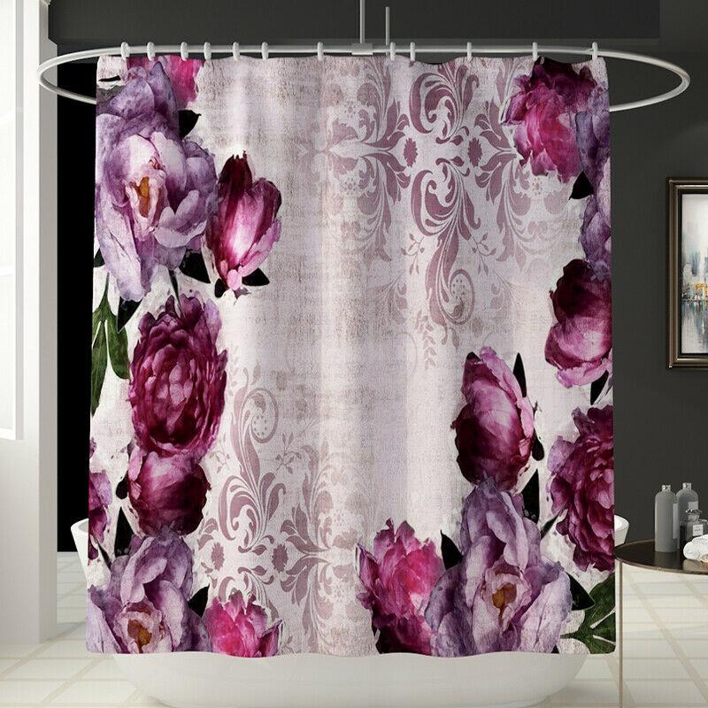Purple Floral Fabric Shower Curtain-STYLEGOING