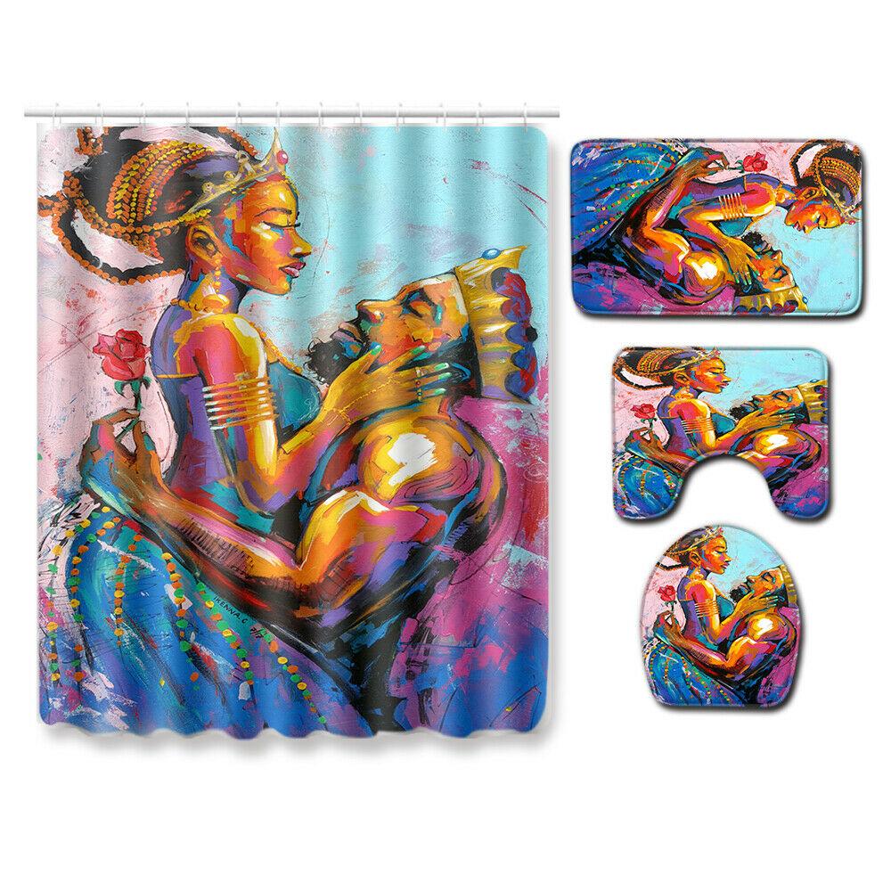 African Woman Shower Curtain Bathroom Rug Set Bath Mat Non-Slip Toilet Lid Cover-STYLEGOING