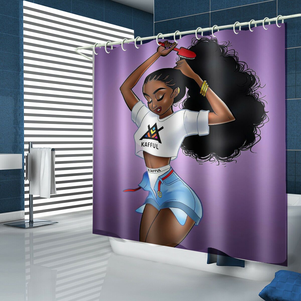 African Girl Fabric Shower Curtain For Bathroom-STYLEGOING