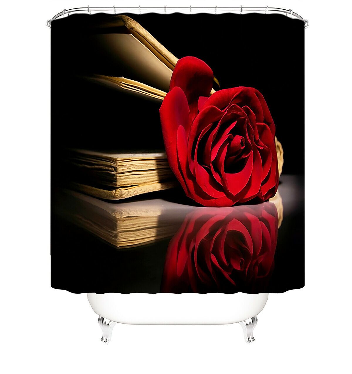 Red Rose&Books Fabric Shower Curtains-STYLEGOING