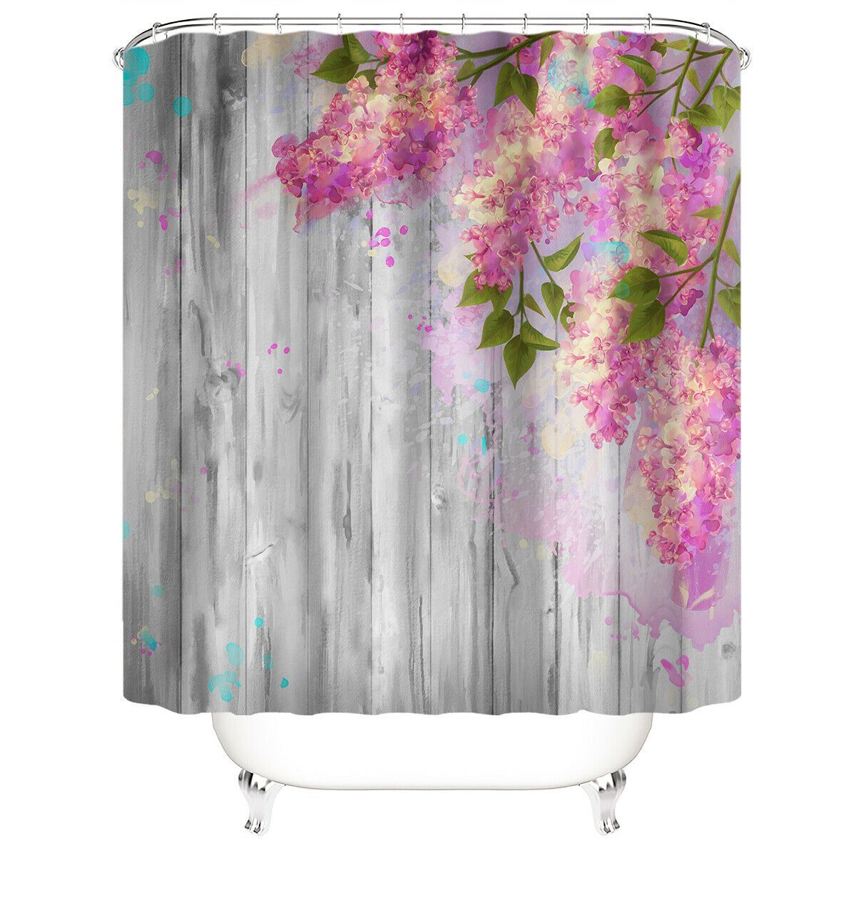 Pink Floral Wood Fabric Shower Curtain-STYLEGOING