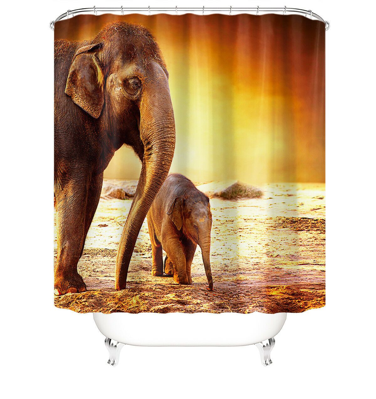 3D Elephant Fabric Shower Curtain-STYLEGOING