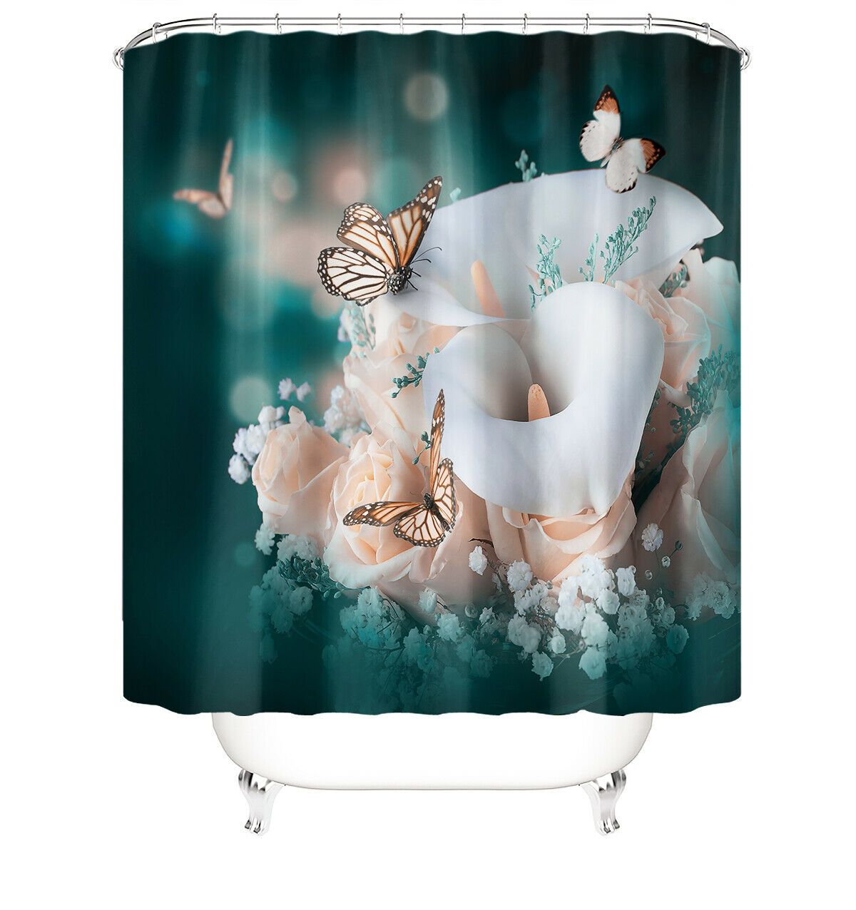 Butterflies&Flower Fabric Shower Curtain-STYLEGOING