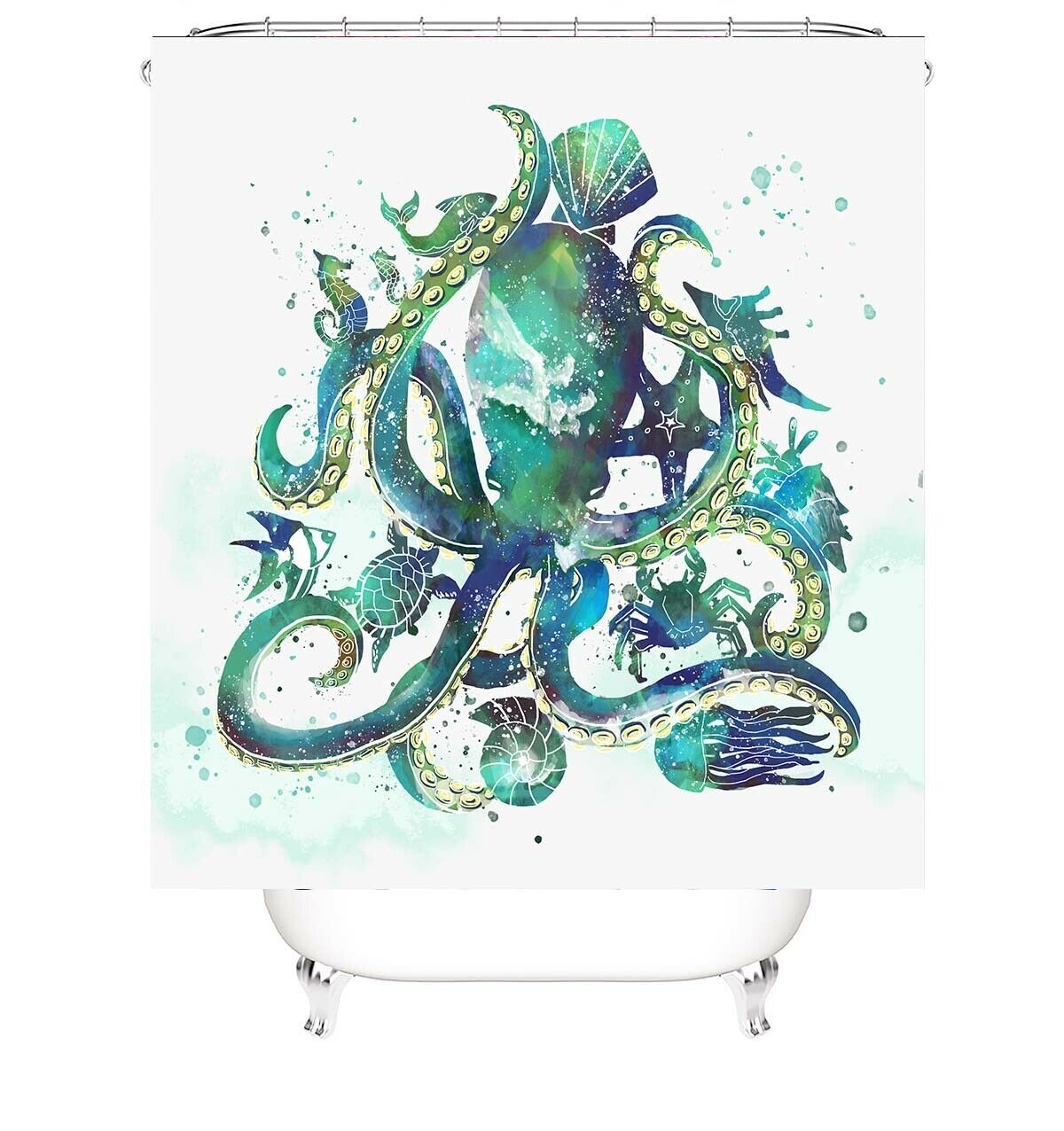 Octopus Fabric Shower Curtain-STYLEGOING