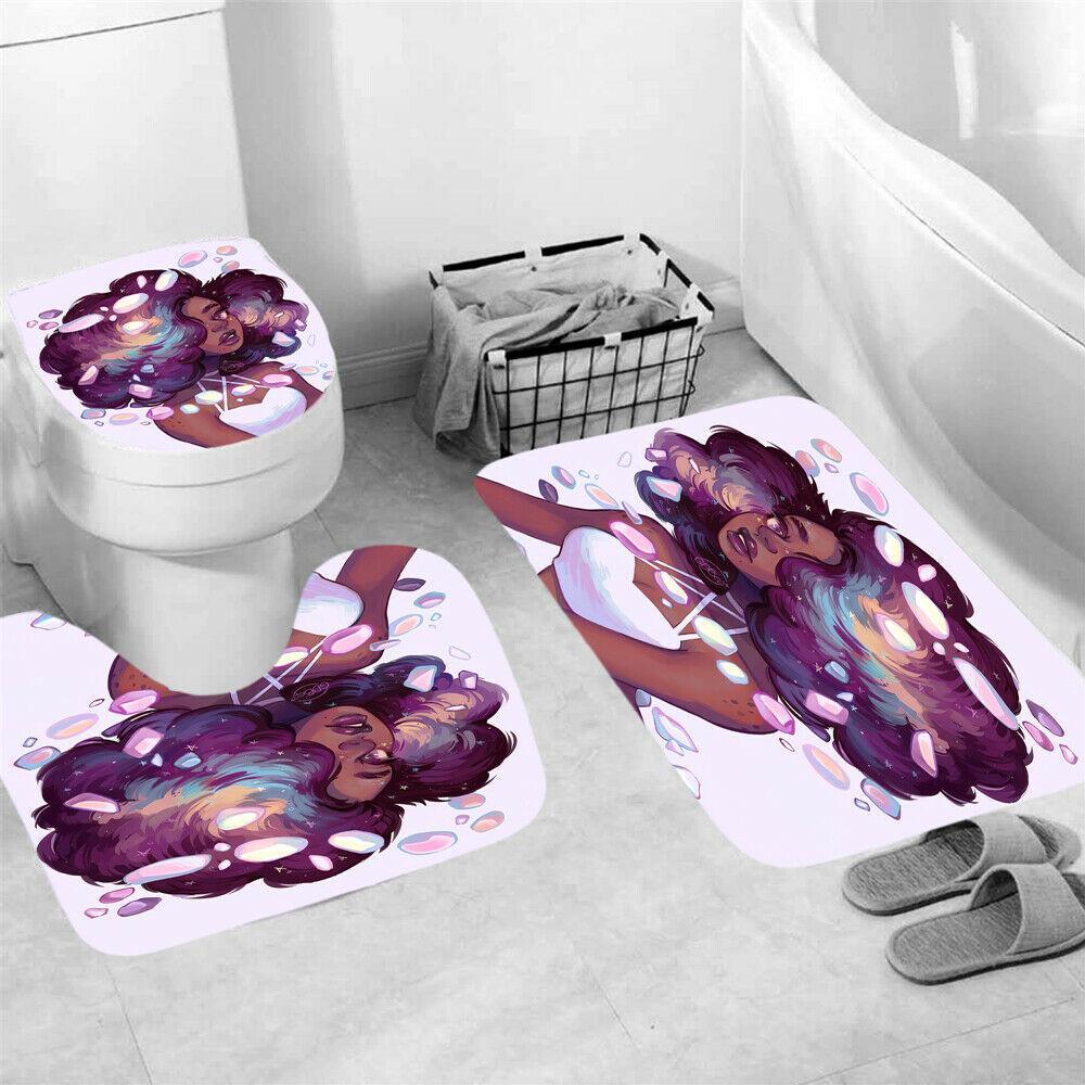 African Woman Shower Curtain Bathroom Rug Set Bath Mat Non-Slip Toilet Lid Cover-STYLEGOING