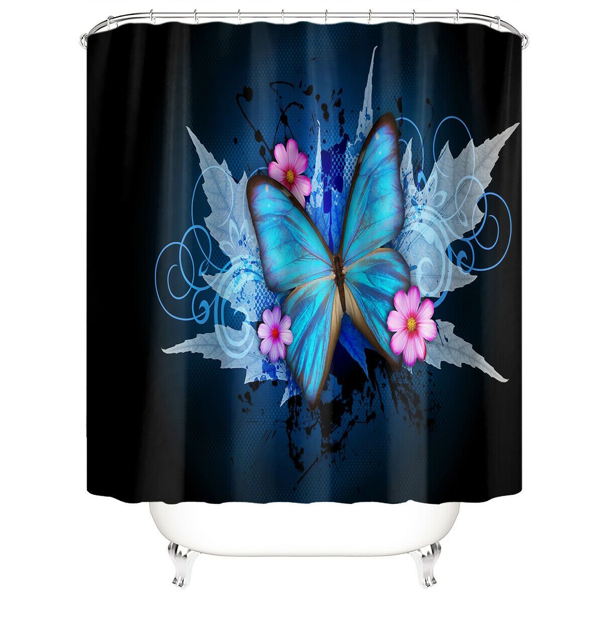 Blue Butterfly Fabric Shower Curtain For Bathroom-STYLEGOING