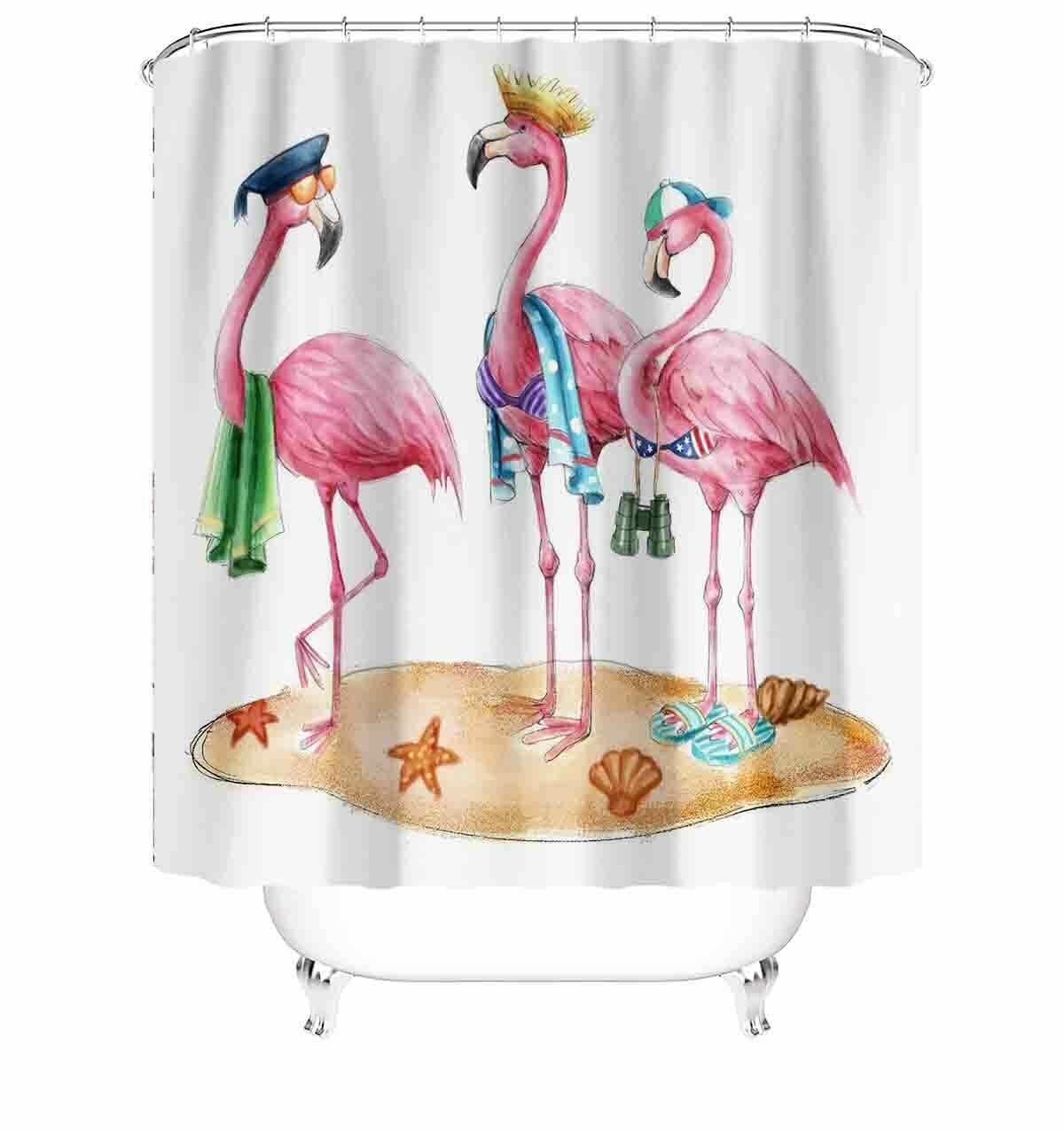 Flamingo Print Fabric Shower Curtains-STYLEGOING