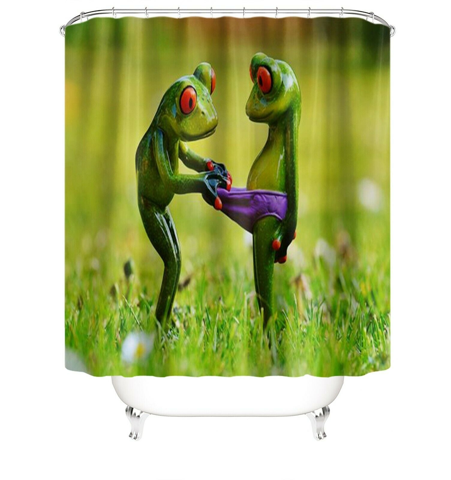 Double Frog Fabric Shower Curtains-STYLEGOING