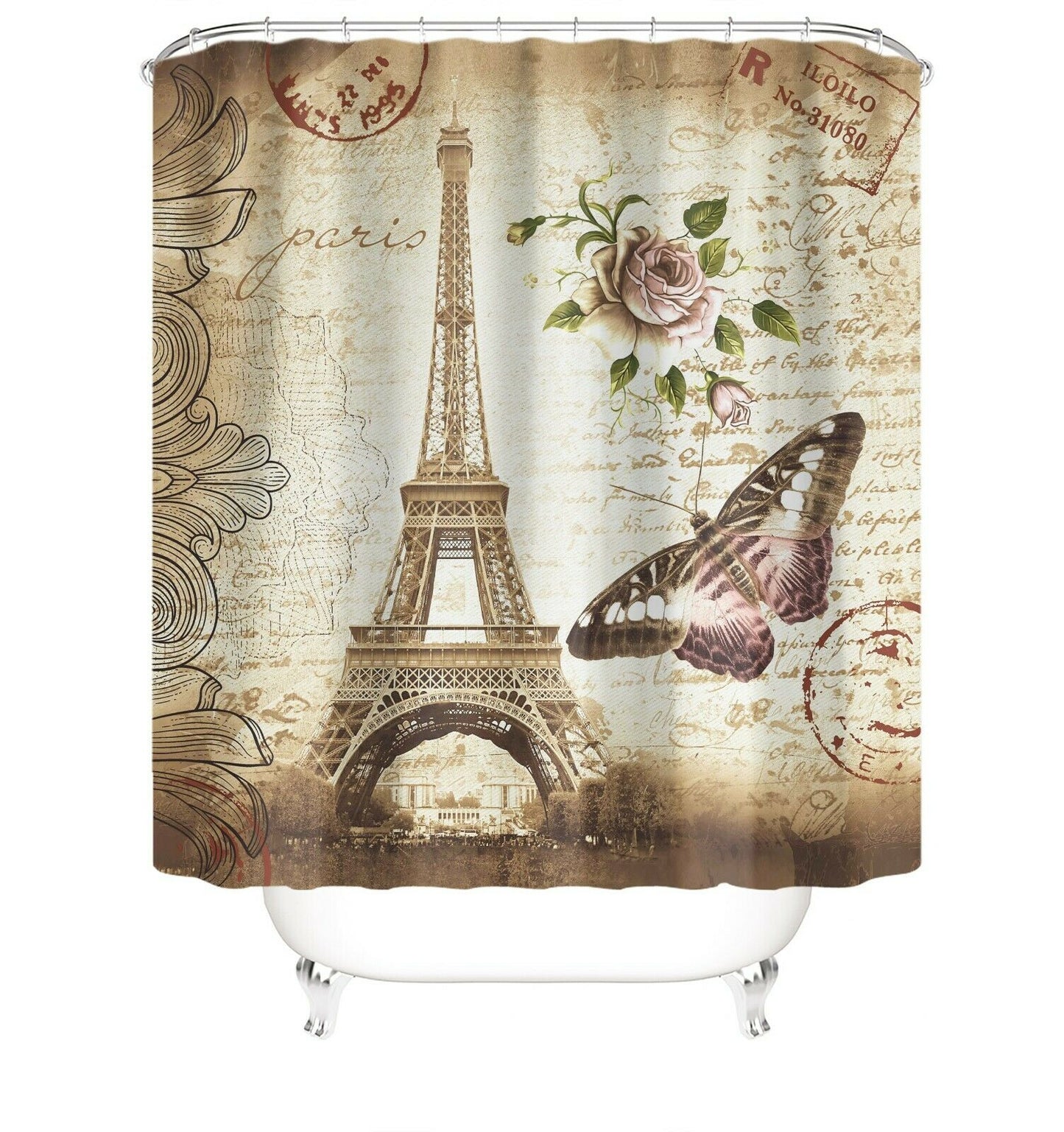 Eiffel Series Fall Leaves Fabric Shower Curtain-STYLEGOING