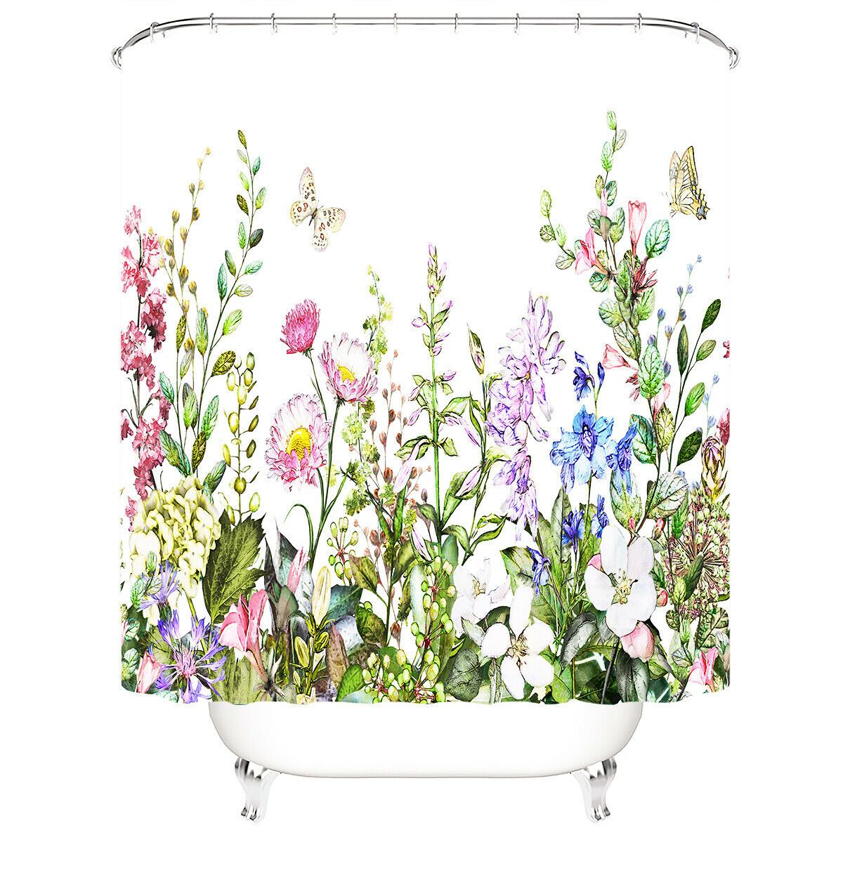 Floral Print Fabric Shower Curtains-STYLEGOING