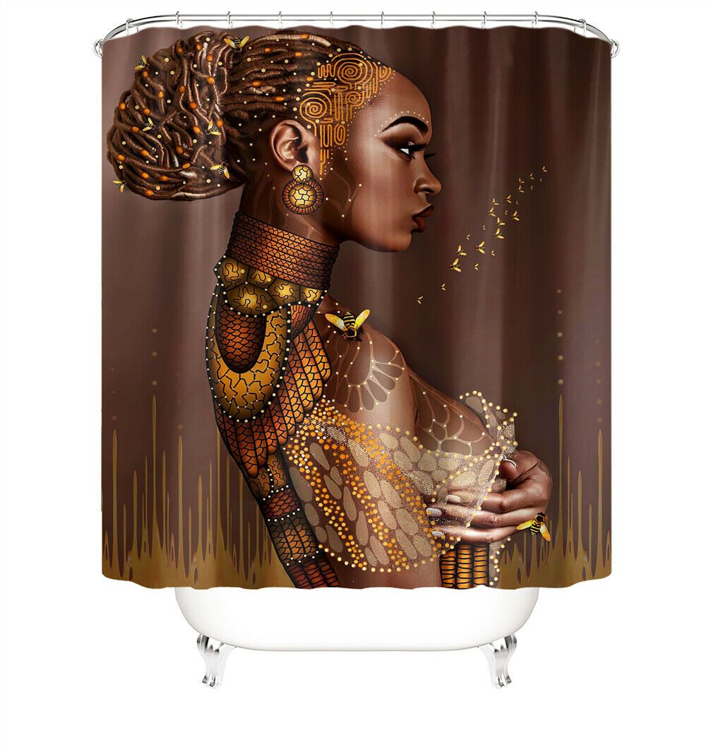 African Woman Fabric Shower Curtains-STYLEGOING