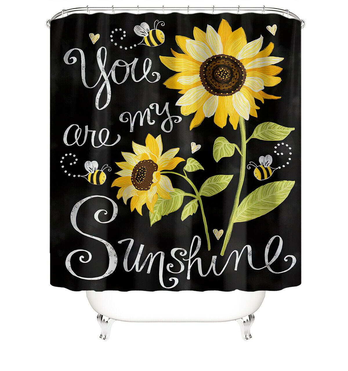 Sunflower Letter Fabric Shower Curtains-STYLEGOING