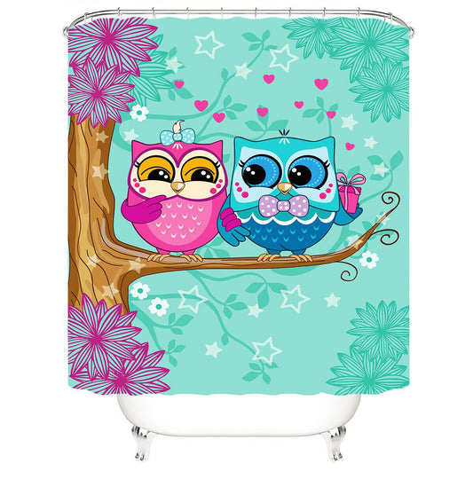 Owl Print Fabric Shower Curtains-STYLEGOING
