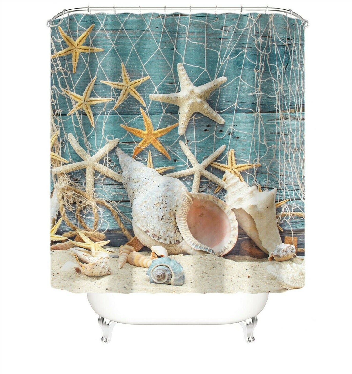 Conch Starfish Fabric Shower Curtains-STYLEGOING