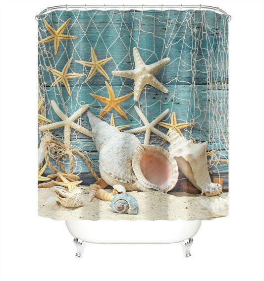 Conch Starfish Fabric Shower Curtains-STYLEGOING