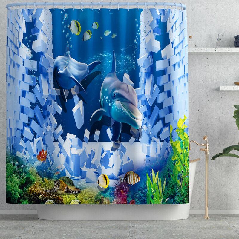 Dolphin Undersea Water Fabric Shower Curtains-STYLEGOING