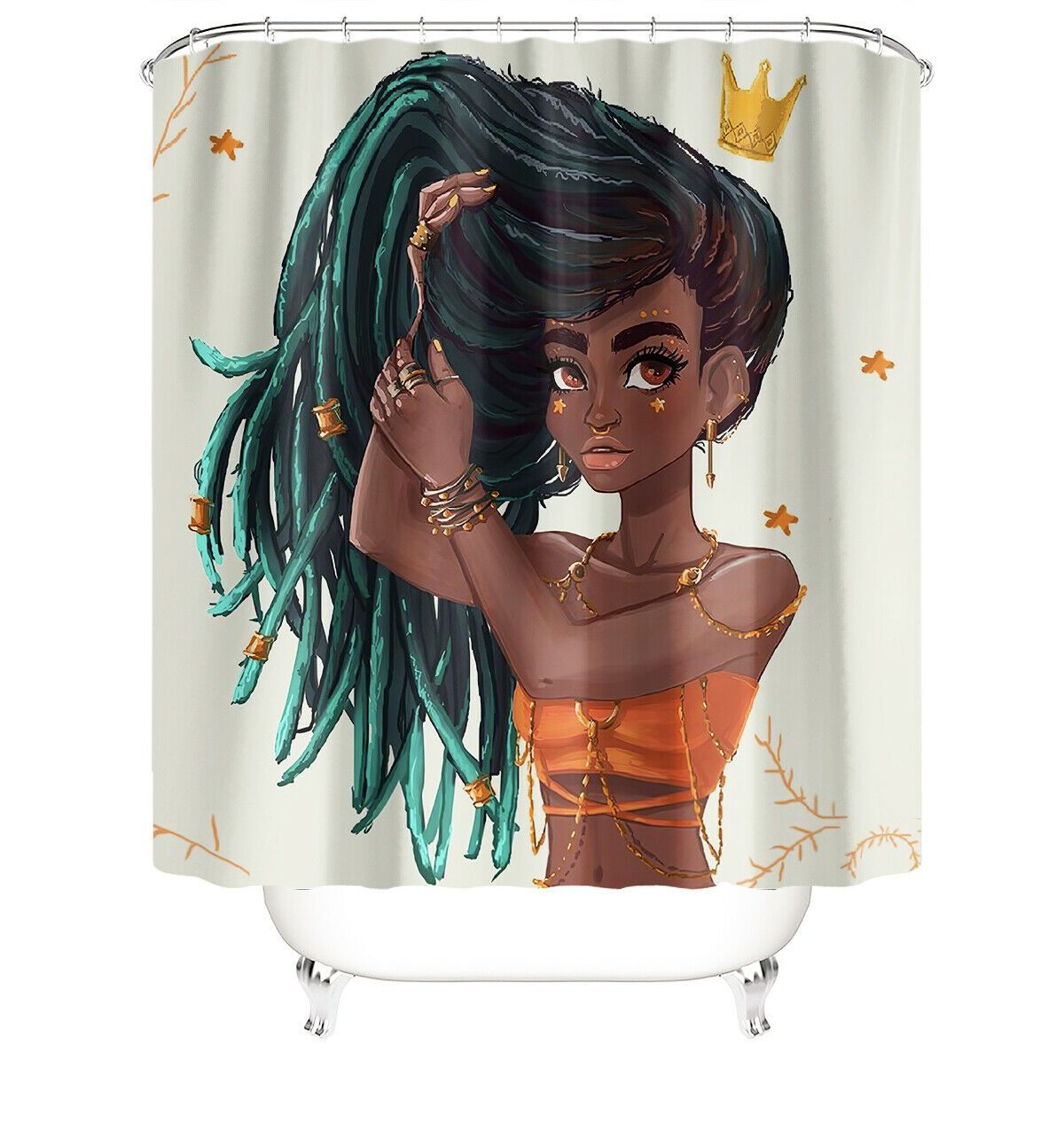 African Girl Long Hair Fabric Shower Curtain For Bathroom-STYLEGOING