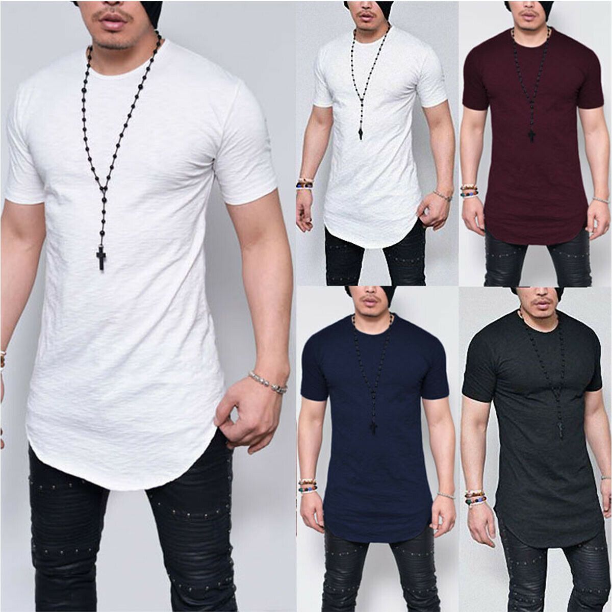 Men’s Short Sleeves Plain Long T Shirts-STYLEGOING