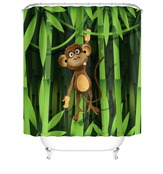 Monkey&Bamboo Fabric Shower Curtain-STYLEGOING