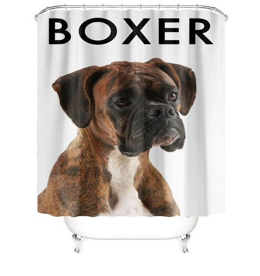 Boxer Shower Curtain Bathroom Rug Set Thick Bath Mat Non-Slip Toilet Lid Cover-STYLEGOING