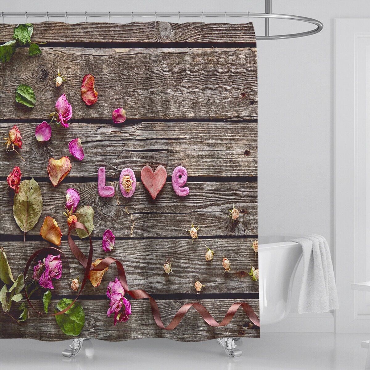 Floral Love Wodd Fabric Shower Curtain-STYLEGOING
