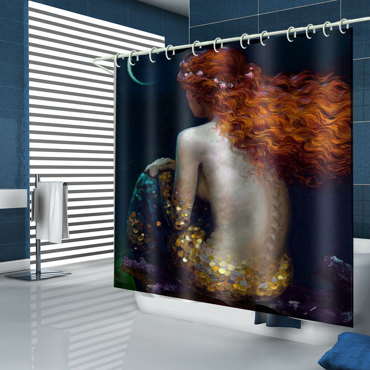 Mermaid Gold Hair Fabric Shower Curtains-STYLEGOING