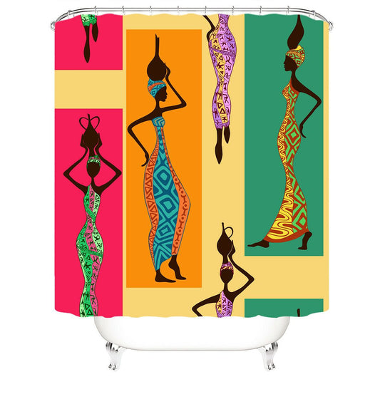 African Woman Fabric Shower Curtains-STYLEGOING