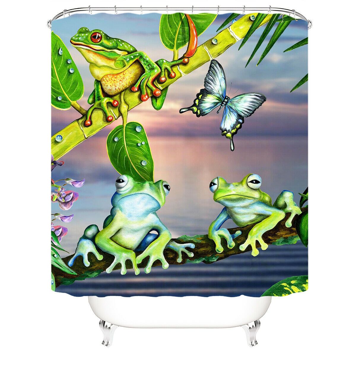 Frog Butterfly Fabric Shower Curtains-STYLEGOING