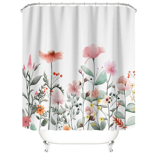 Pink Floral Fabric Shower Curtain-STYLEGOING