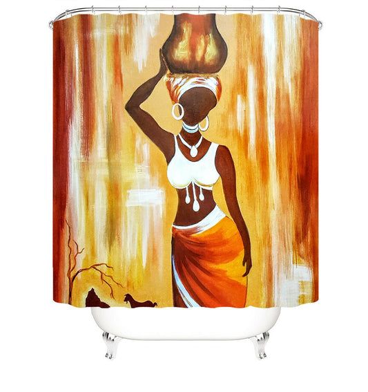 African Woman Fabric Shower Curtains-STYLEGOING