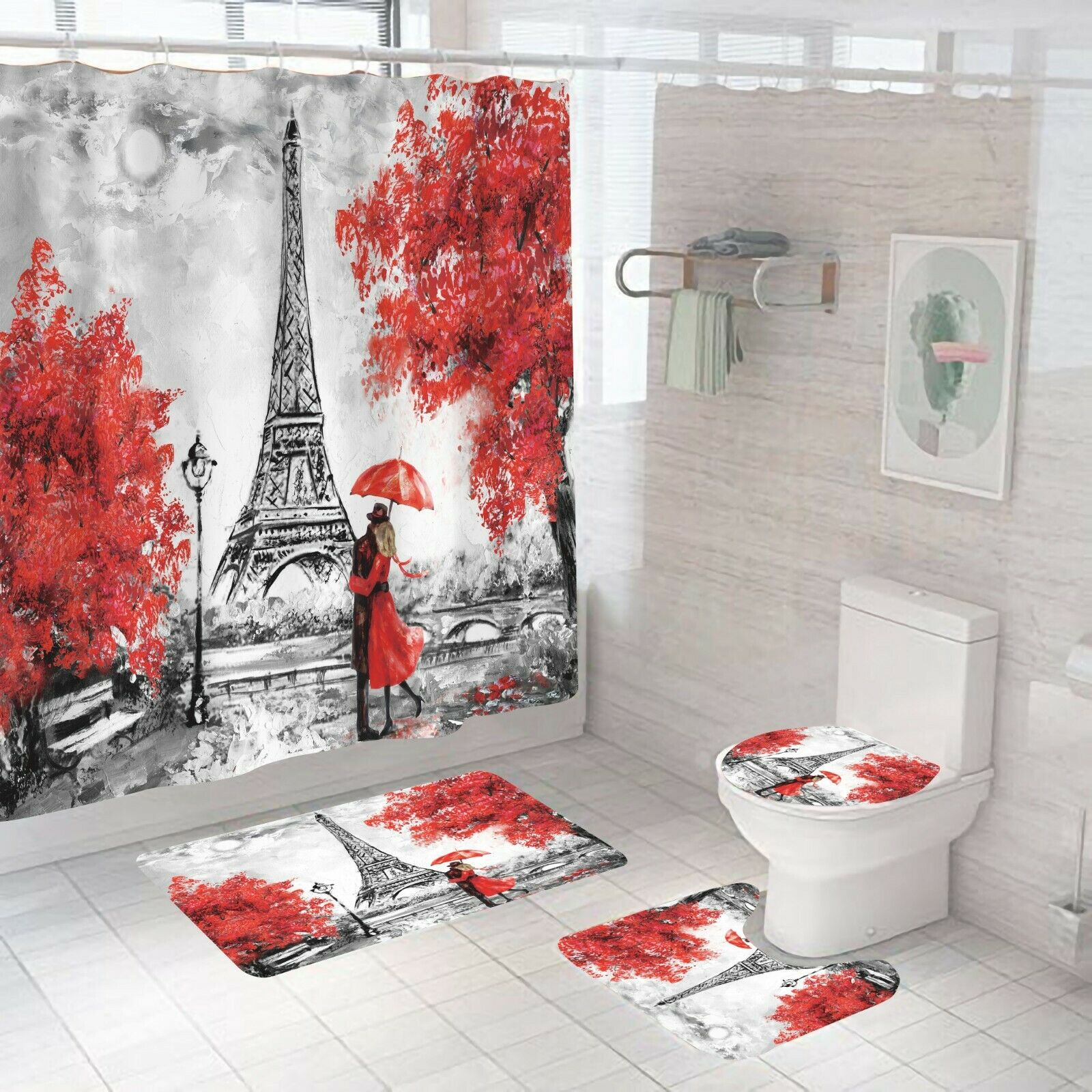 Eiffel Series Fall Leaves Fabric Shower Curtain-STYLEGOING