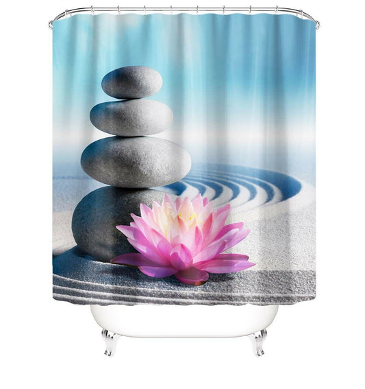 Lotus Stone Fabric Shower Curtain-STYLEGOING