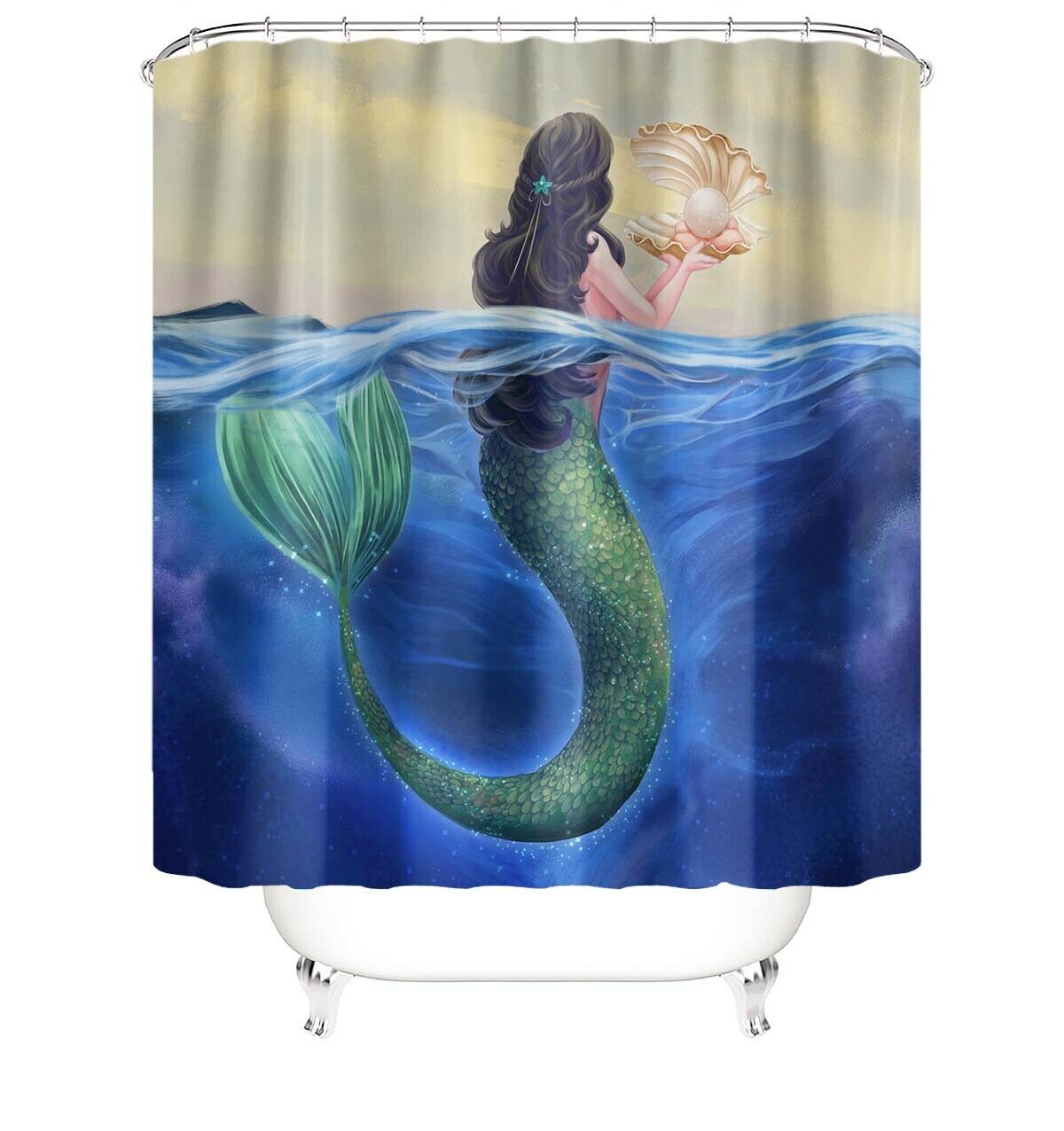 Mermaid Water Fabric Shower Curtain-STYLEGOING