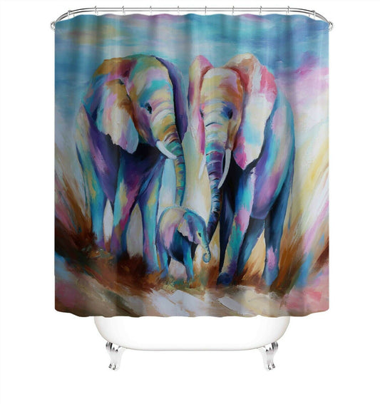 Elephant Family Fabric Shower Curtain For Bathroom-STYLEGOING