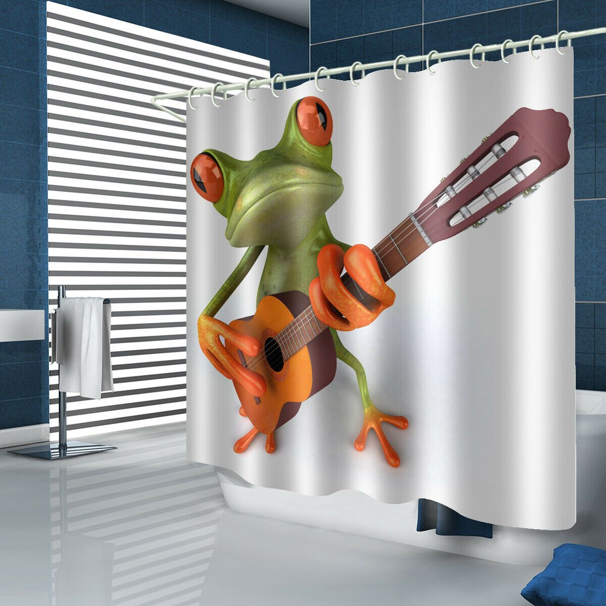 Frog Playing Violin Fabric Shower Curtain-STYLEGOING