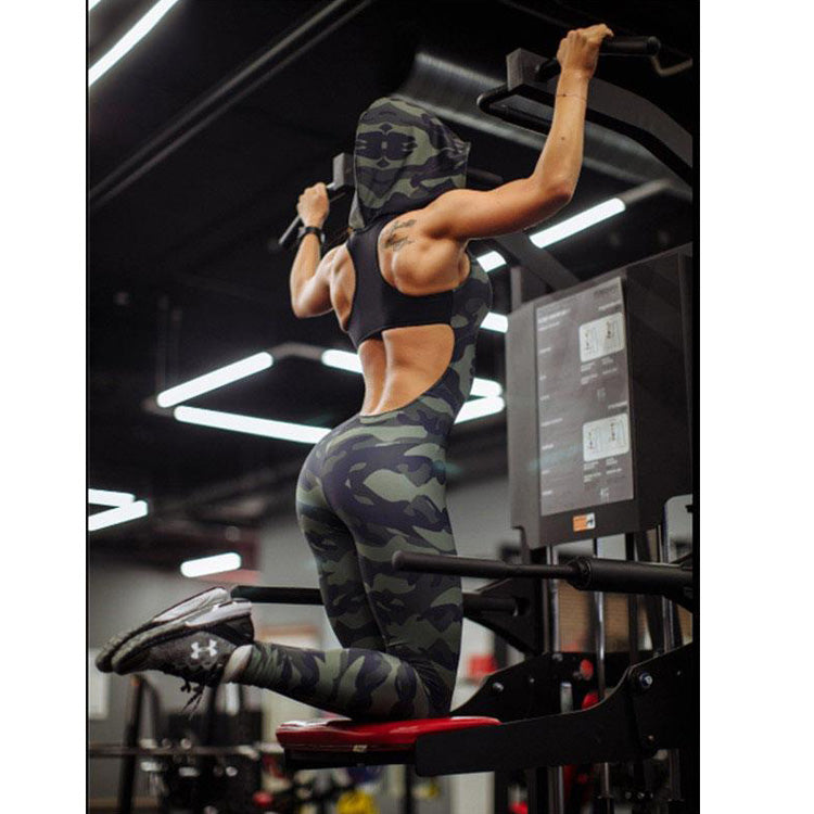 Sexy Camouflage Yoga Jumpsuits With Hats